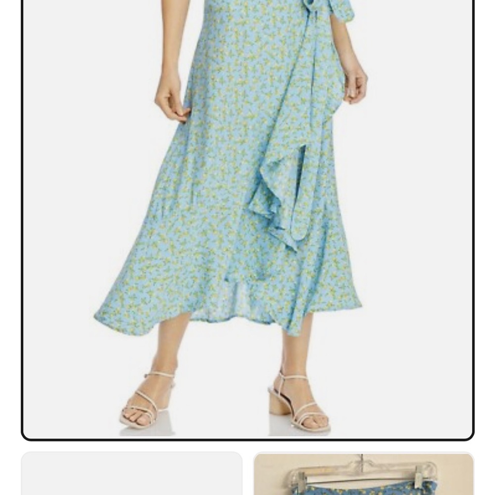 Faithfull the Brand Blue and Yellow flowers  Wrap Midi Skirt